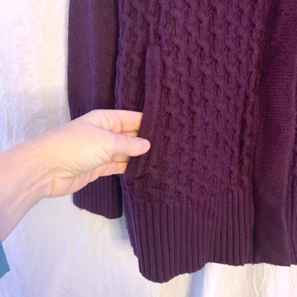 CAMBRIDGE Dry Goods Burgundy Full Zip Cable Knit Hooded Sweater Size M - Picture 5 of 10